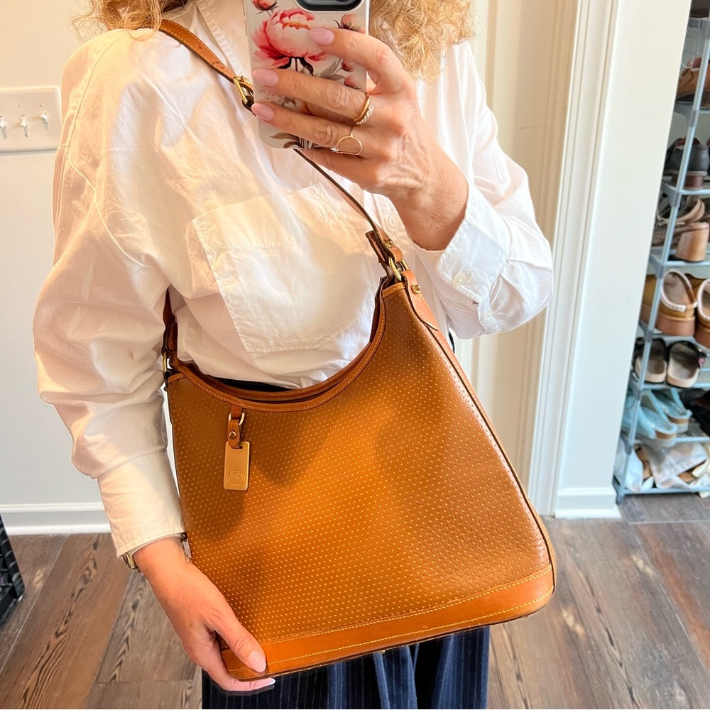 Dooney & Bourke Leather Hobo Shoulder Bag Cognac Brown